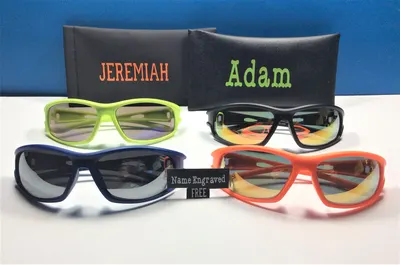 Personalized Sports Sunglasses: Engraved Name, Mirror Lens, Neon Matte Finish