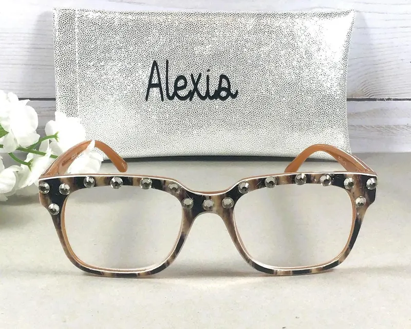 Camo Print Readers with Swarovski Crystals & Personalized Faux Leather Case (1.50)