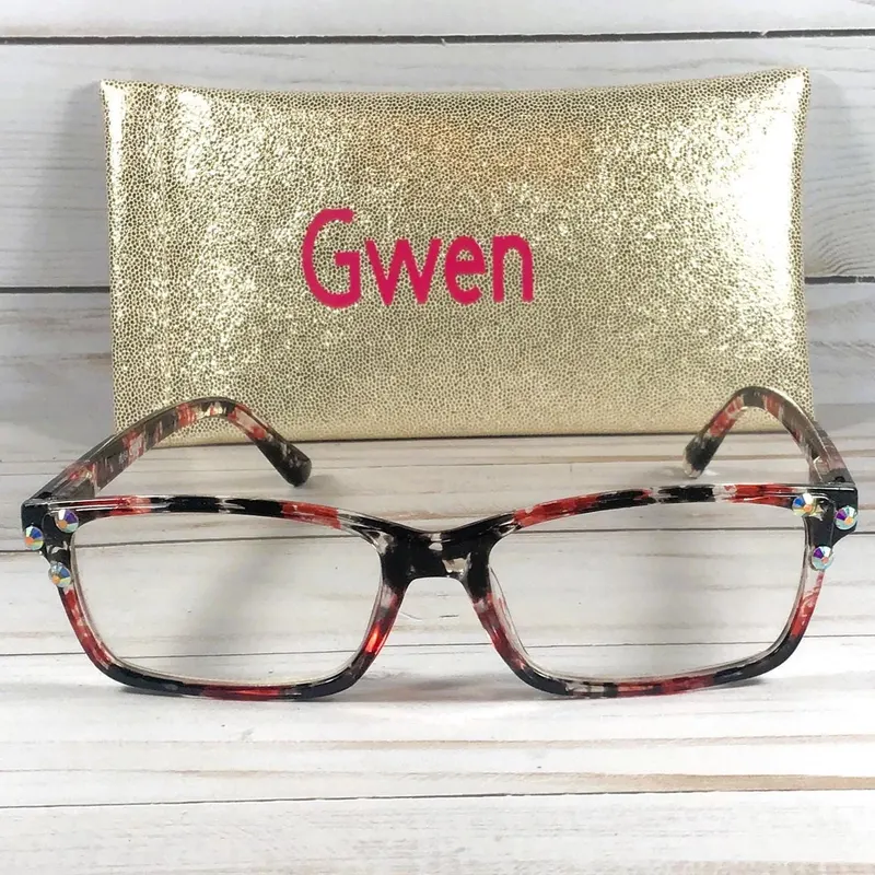 Custom Readers with Multicolored Frame and AB Swarovski Crystals, Personalized Case (+1.50)