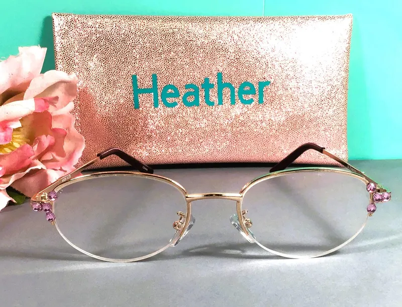 Pink Crystal Reading Glasses +2.00 with Personalized Case