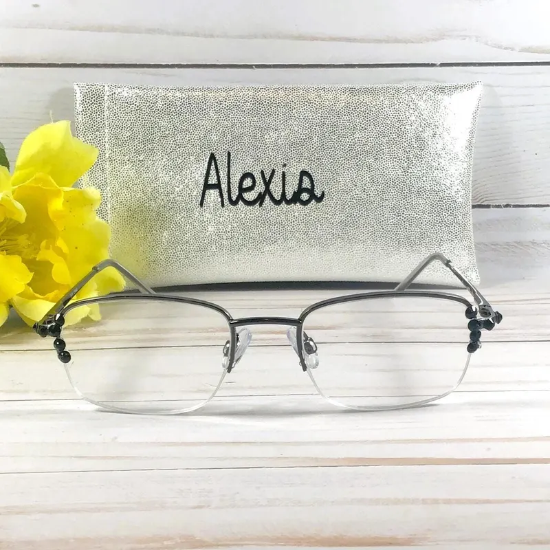 Genuine Black Swarovski Crystal Readers +1.50, Personalized Faux Leather Case