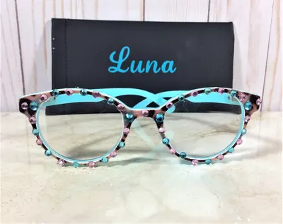 DAZZLING READERS adorned with Pink and Aqua Crystals. Show out your personality! For special event, birthday, gift. Free