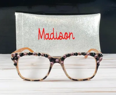 Swarovski Crystal Readers: Pink, Black, Animal Print Frame, +1.50 Strength (Personalized Case)