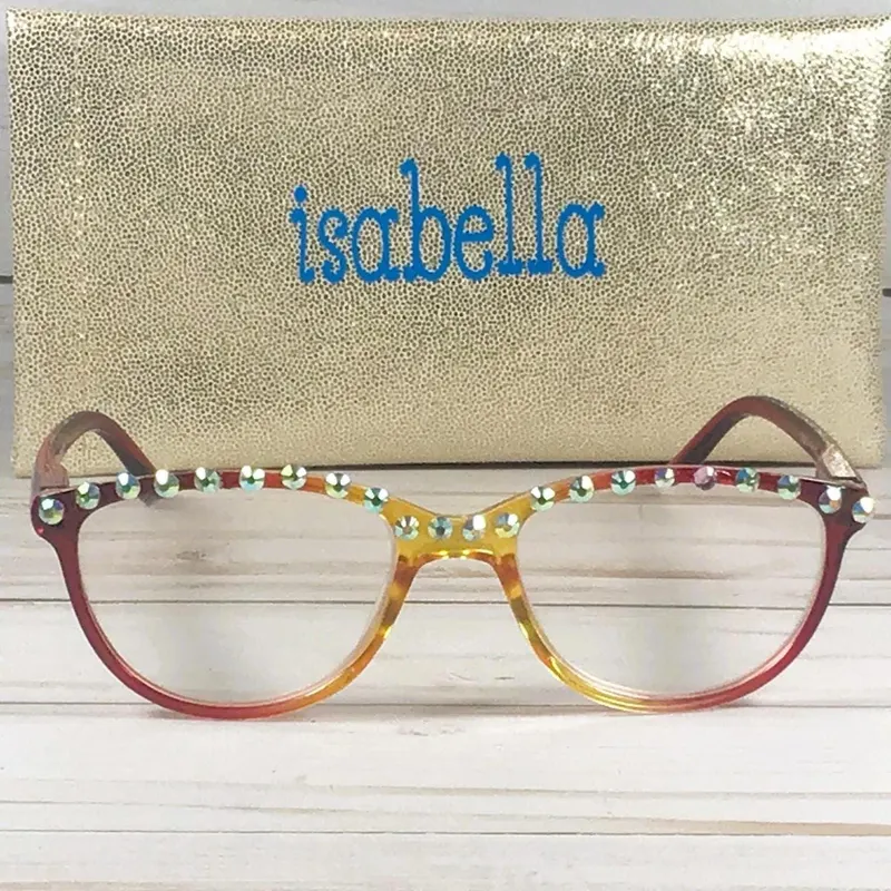 AB Swarovski Crystal Reading Glasses +1.25. Personalized Glitter Case.