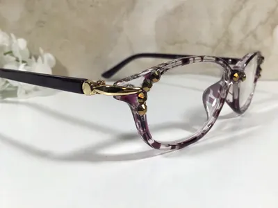 GOLD GENUINE CRYSTALS on Purple frame. For a gift, event, birthday. Free Faux Leather case with a Name. Initials on lens