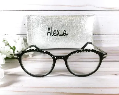 Black Swarovski Crystal Readers +1.25 Strength. Personalized Glitter Case w/Name.