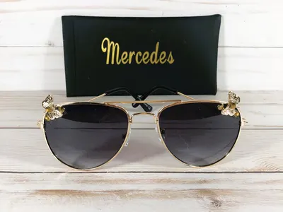 Personalized Butterfly Sunglasses: Engraved Name, Crystal Accents